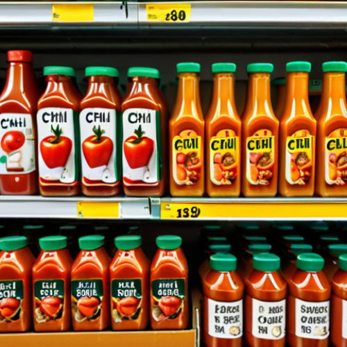 Home 4 **
A variety of colorful sauce bottles (tomato, chili, soy) on a market stall or supermarket shelf. Focus on brand names and ingredient lists. Highlight selection criteria.
**
