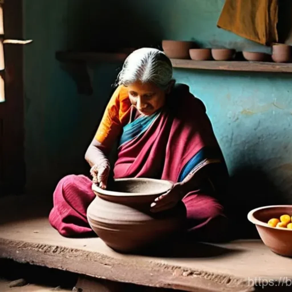 전통식품의 제조 기술 - **Traditional Fermentation in a Bengali Kitchen:**
"A heartwarming scene inside a rustic, sunlit...