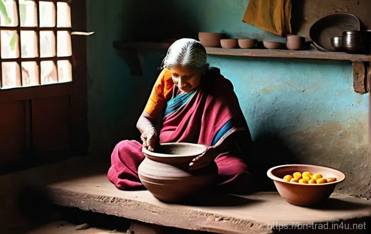 전통식품의 제조 기술 - **Traditional Fermentation in a Bengali Kitchen:**
"A heartwarming scene inside a rustic, sunlit...