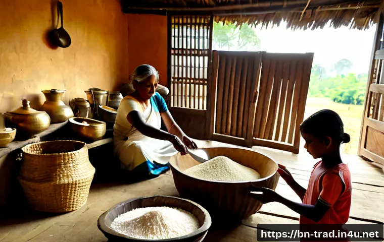 전통식품 제조사의 역사 - Photorealistic heritage scene inside a traditional Bengali food manufacturer’s workshop, elderly art...